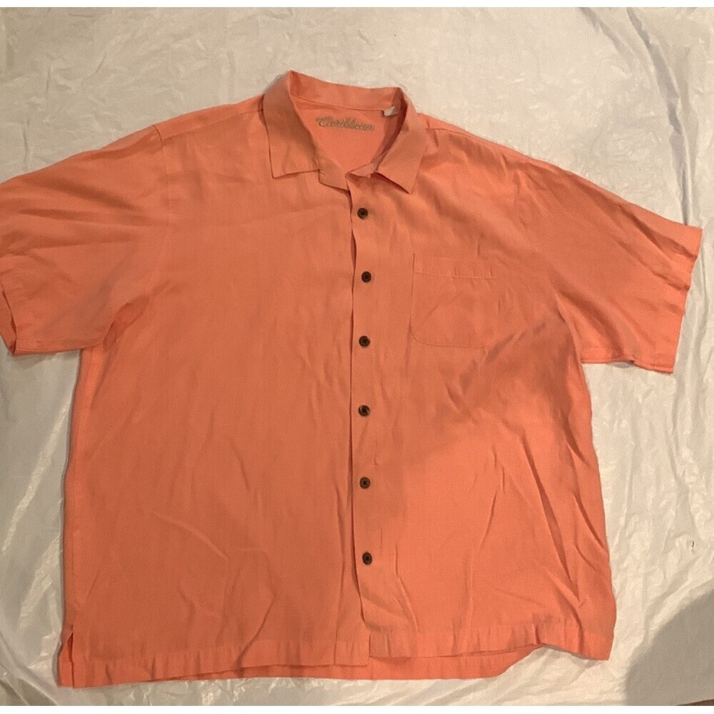 Carribean Men's Silk Blend Button Up Short Sleeve Hawaiian Shirt Size XL